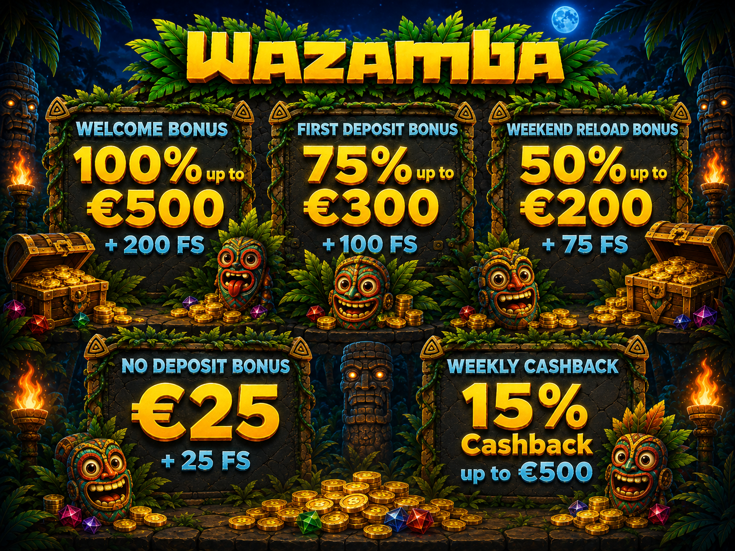 Illustrazione di un'icona percentuale di cashback e monete che rappresentano le offerte di cashback Wazamba